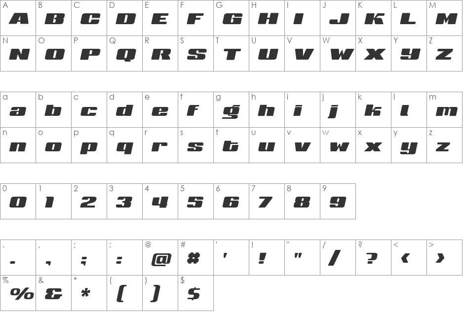 SneakersUltraWide font character map preview