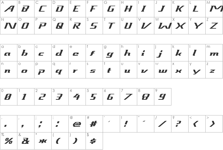 Sneakout font character map preview