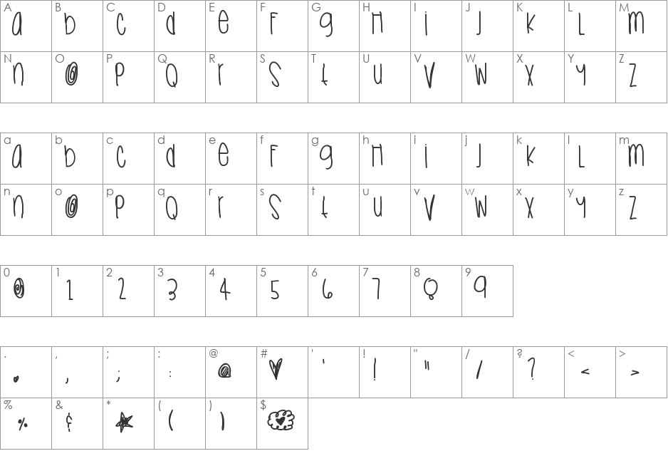 Sneaksfood font character map preview