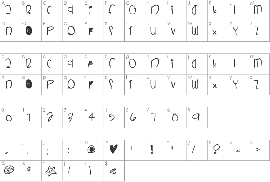 SneakyBoy font character map preview