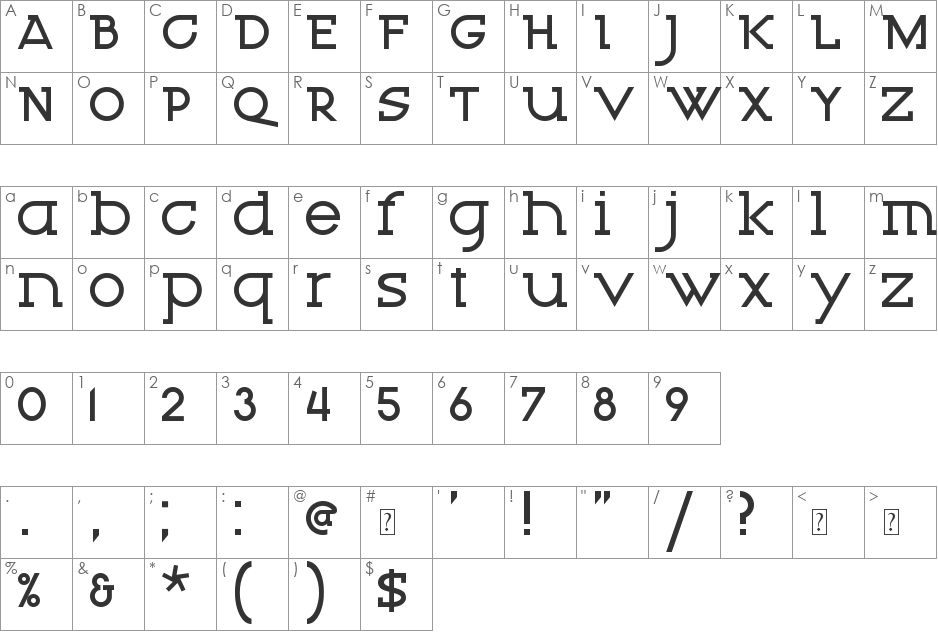 Snevil font character map preview