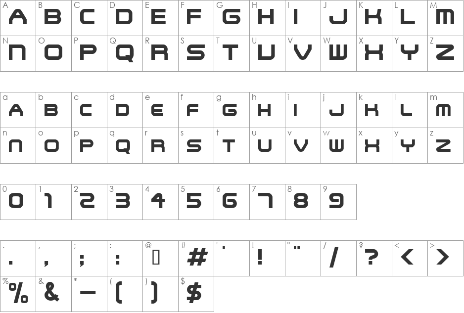 SNFU font character map preview