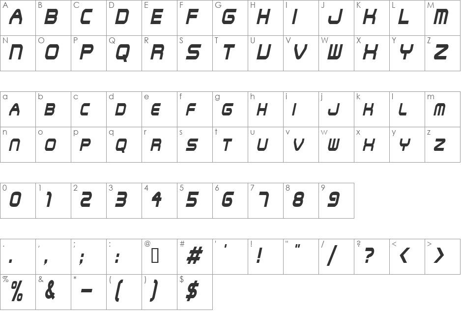 SNFUCondensed font character map preview