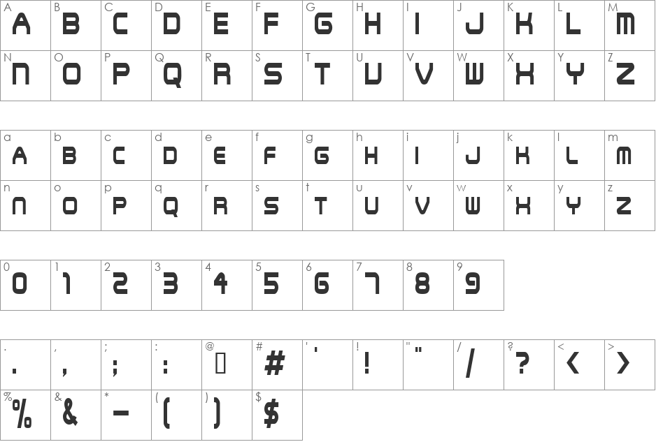 SNFUCondensed font character map preview