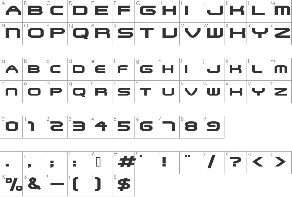SNFUExtended font character map preview