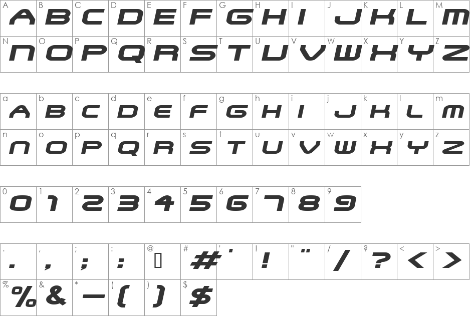 SNFUExtended font character map preview