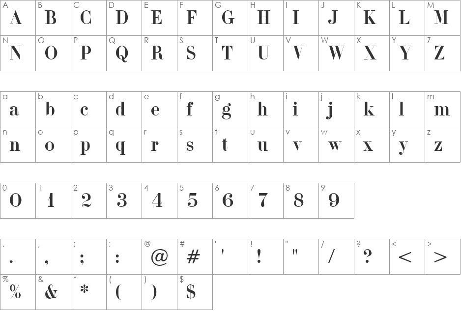 Adonis font character map preview