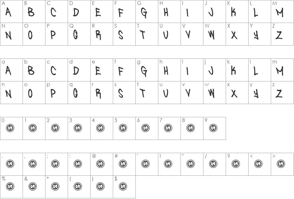 Sniffin Paint font character map preview