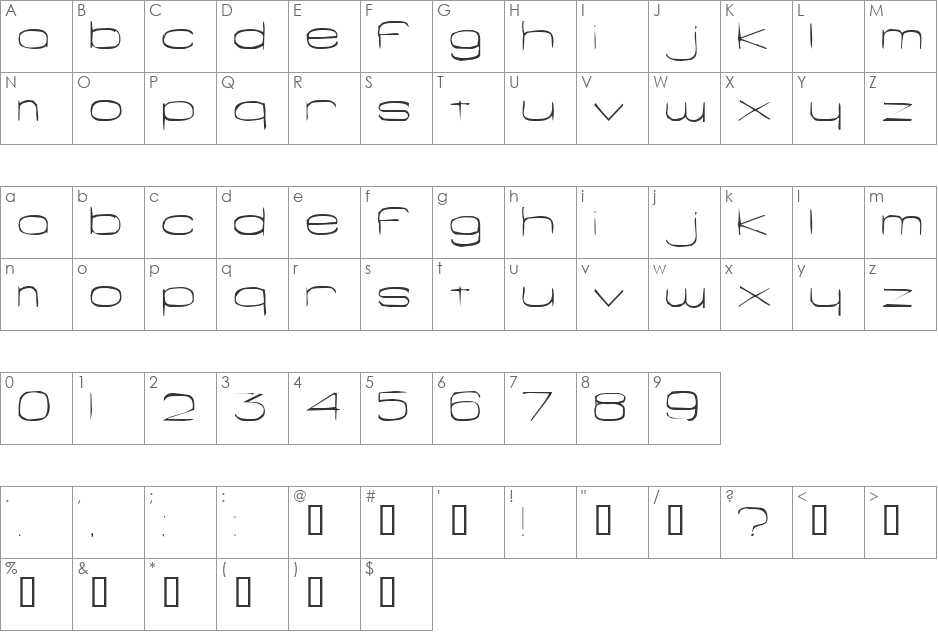 Snigset font character map preview