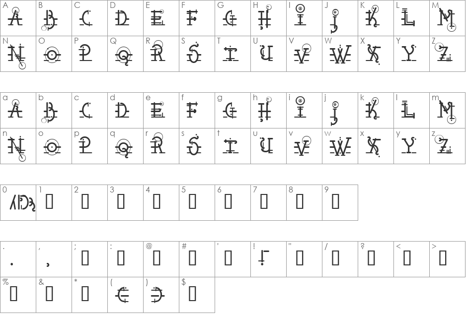 Snipple font character map preview