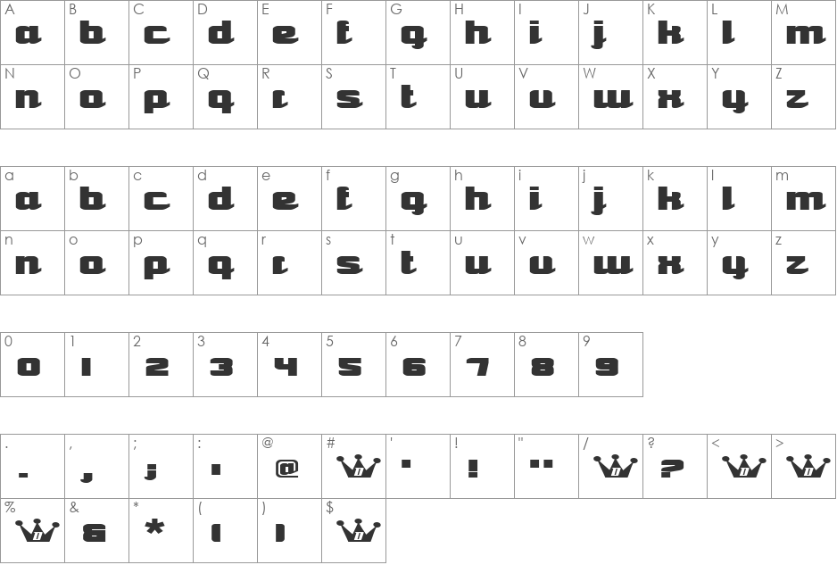 SnoCone font character map preview