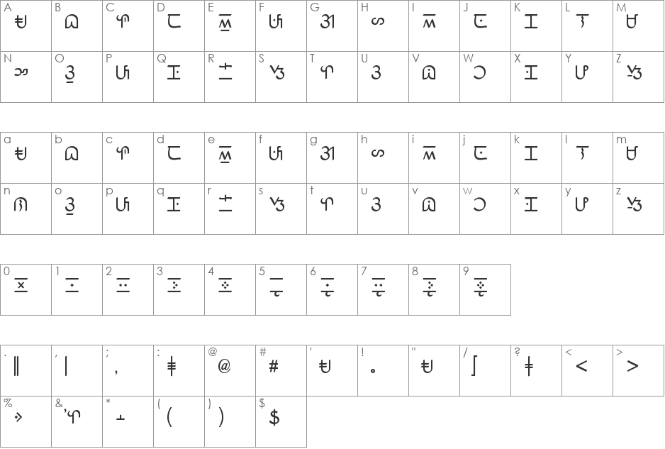 Baybayin Eskriba Simplified font character map preview