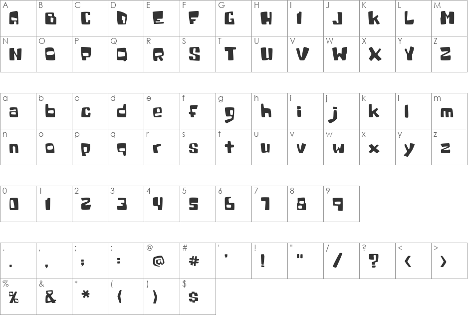 Snoochie font character map preview