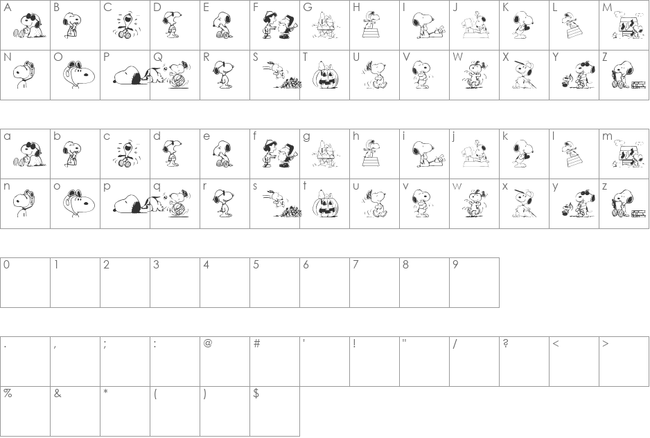 Snoopy Dings font character map preview