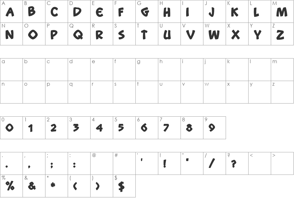 Snootchie Bootchies Bold font character map preview