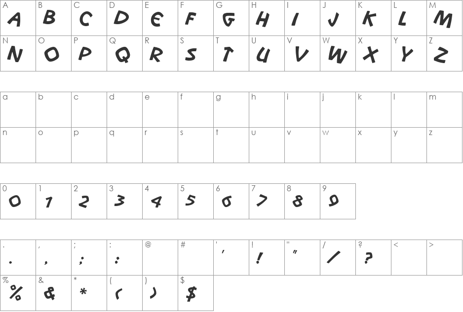 Snootchie Bootchies Italic font character map preview