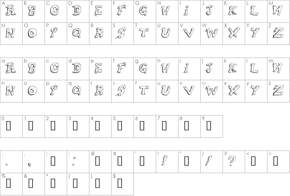 Snot font character map preview