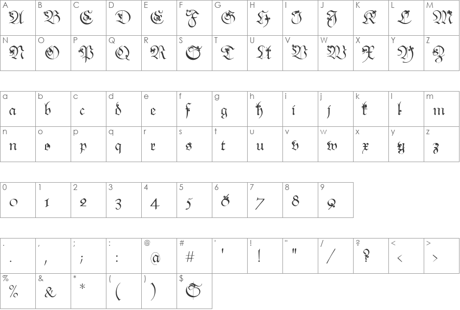 Snoutlike font character map preview