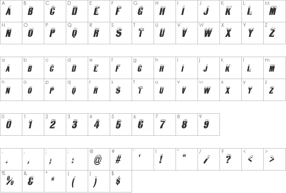 Snow Caps-Condensed font character map preview