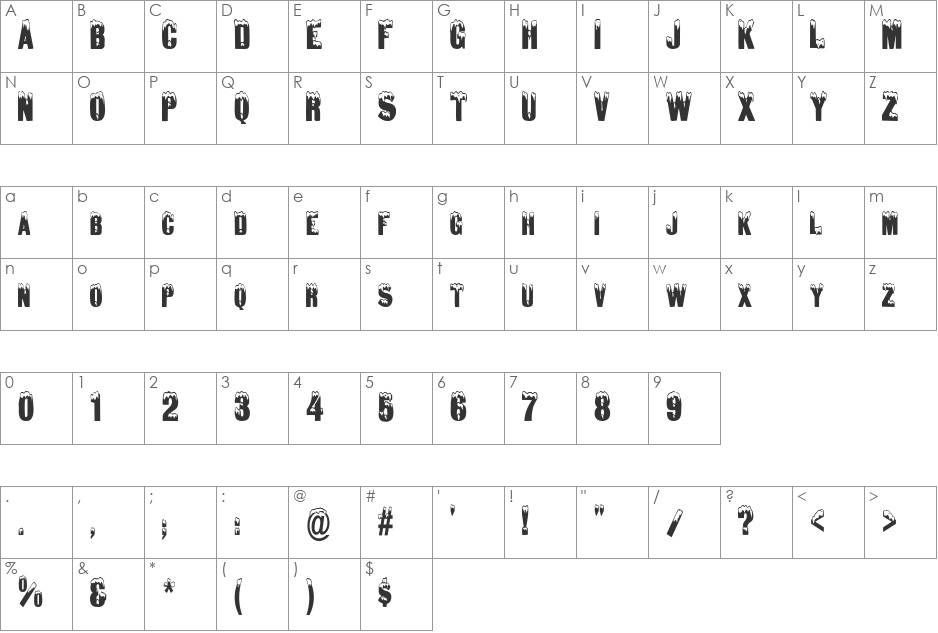 Snow CapsCondensed font character map preview