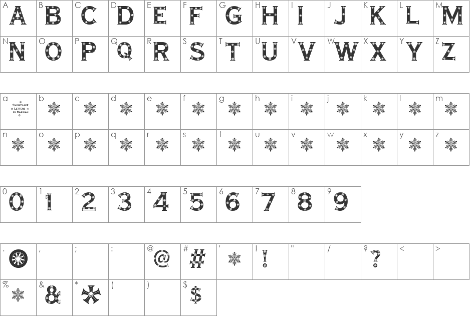 Snowflake Letters font character map preview