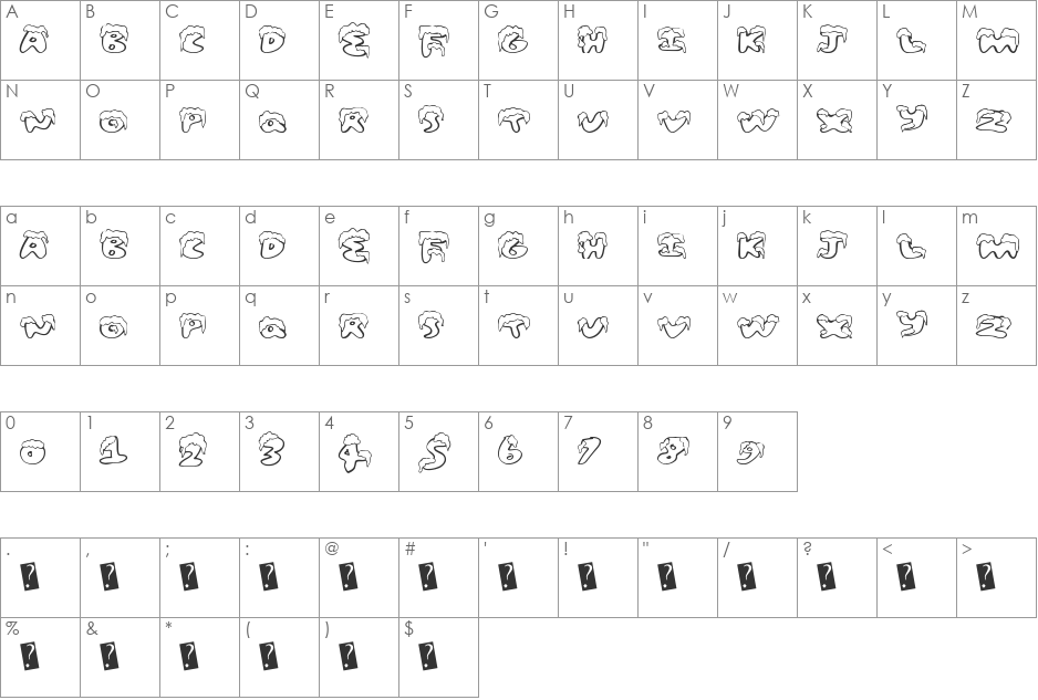 SnowFrosting font character map preview
