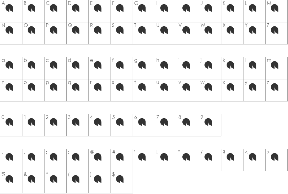 snowmask font character map preview