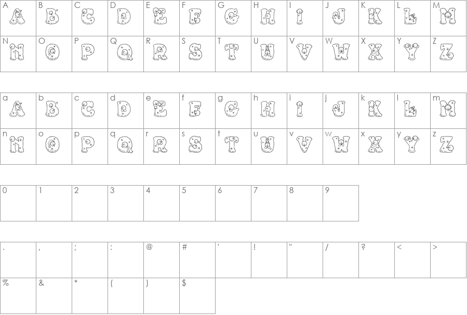 Snowpersons font character map preview