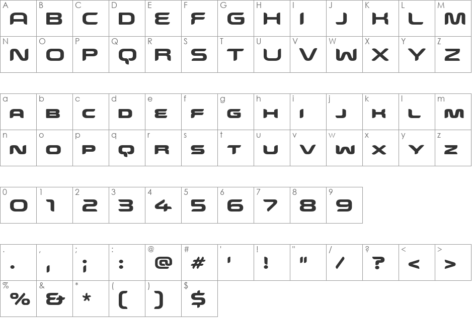Snowslider font character map preview