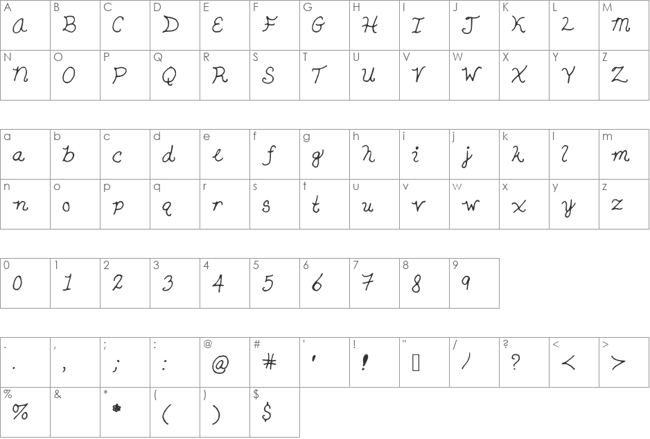 SnowWhite font character map preview