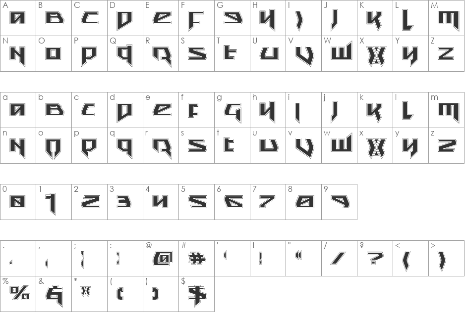 Snubfighter Academy font character map preview