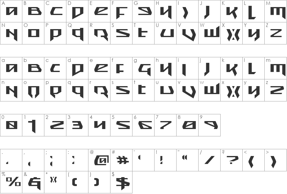 Snubfighter Expanded font character map preview