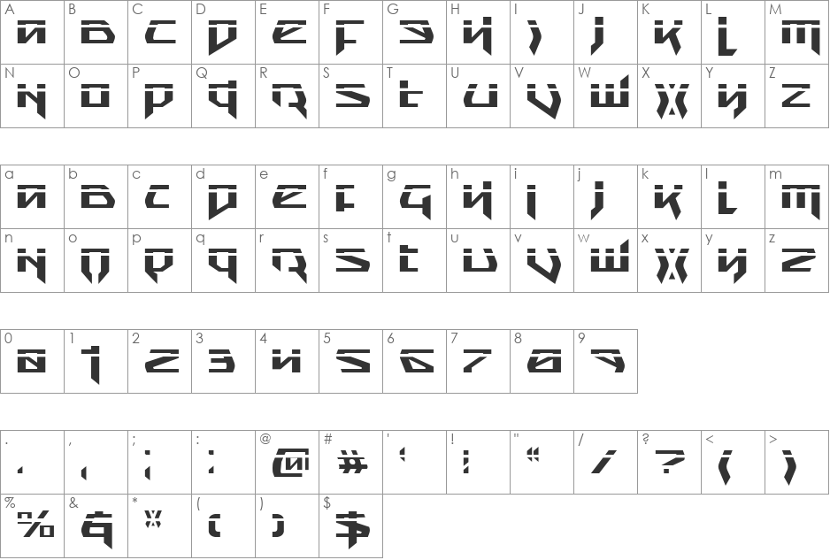 Snubfighter Phaser font character map preview