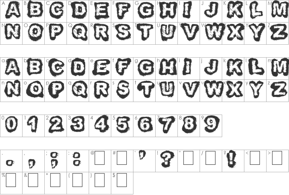 Snuff font character map preview
