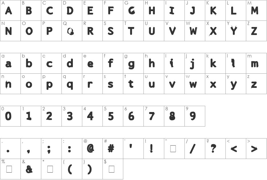 Snuskpak font character map preview