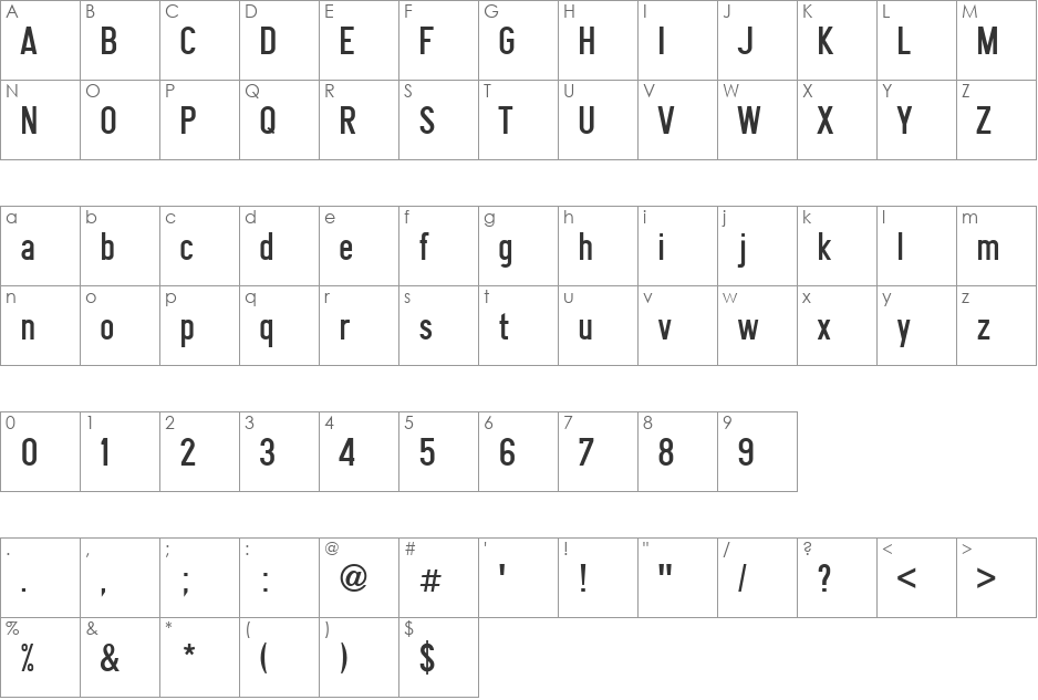 Snv Becker Reg Cond font character map preview