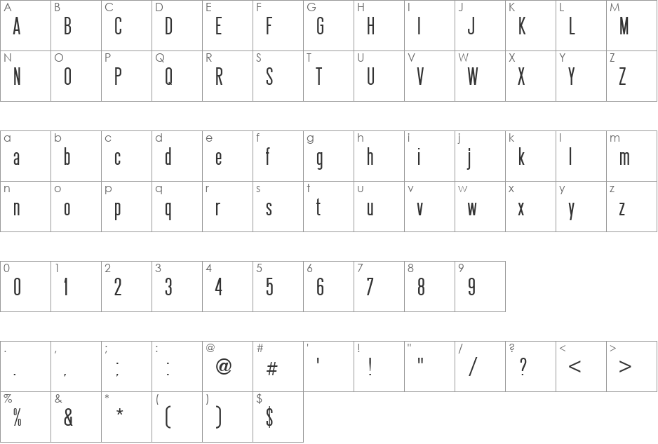SnvDExtCon font character map preview
