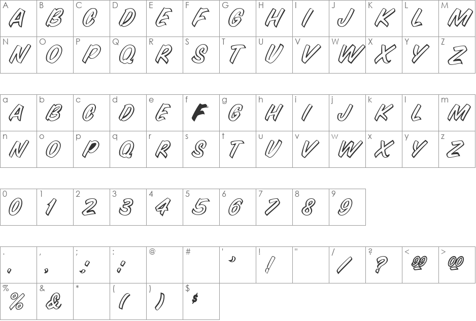 SnyderSpeed font character map preview