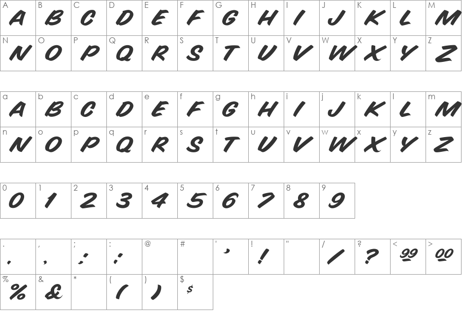 SnyderSpeed Wd font character map preview