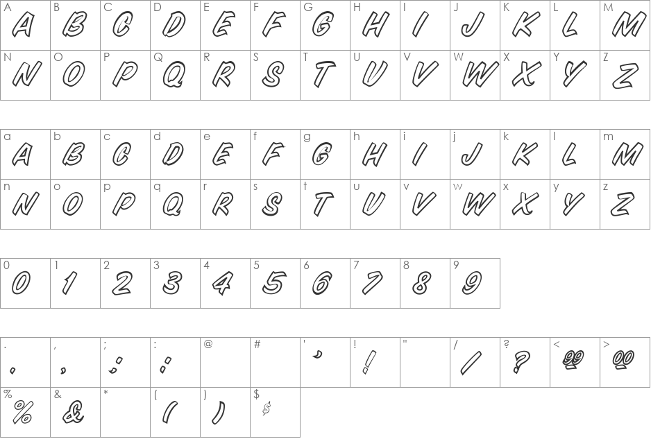 SnyderSpeed-Out font character map preview