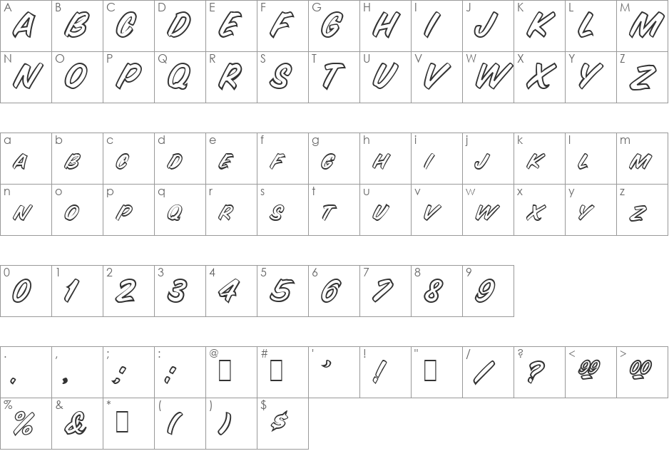 SnyderSpeed-Outline font character map preview