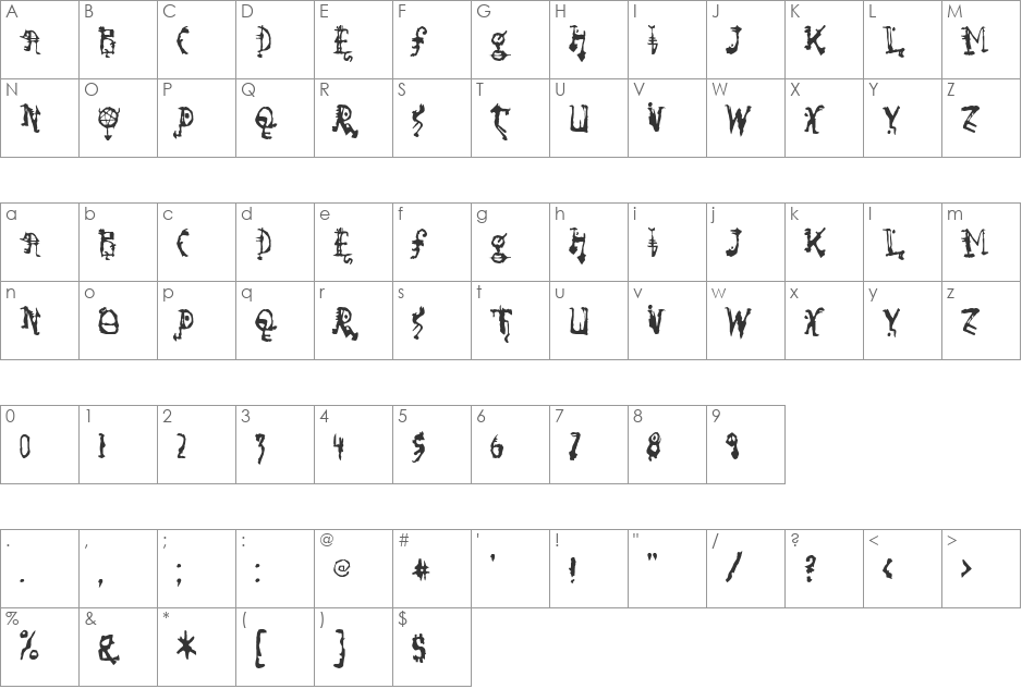 So Run Down font character map preview