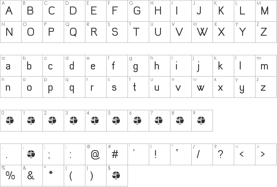 Sober font character map preview