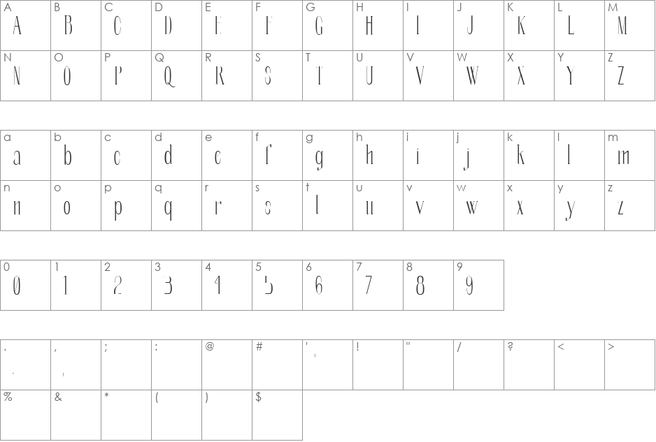 Soberba Serif font character map preview