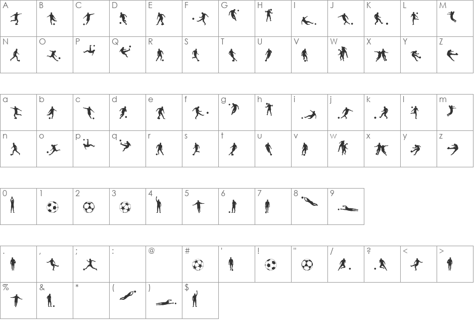 Soccer II font character map preview