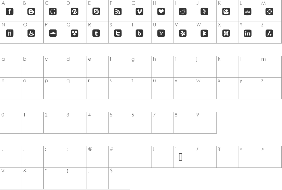 SOCIAL OUTLINE ICONS font character map preview