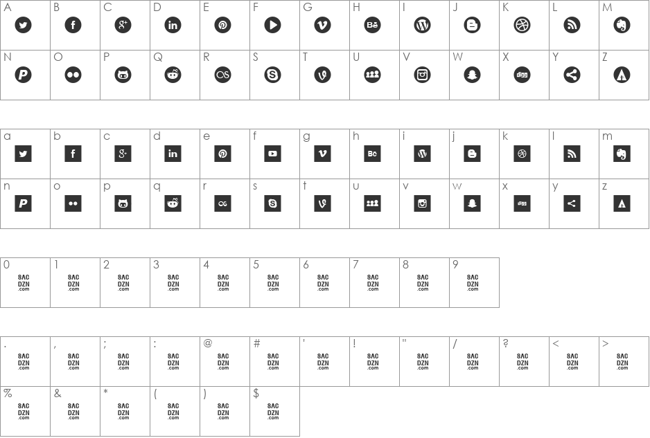 socialtype font character map preview
