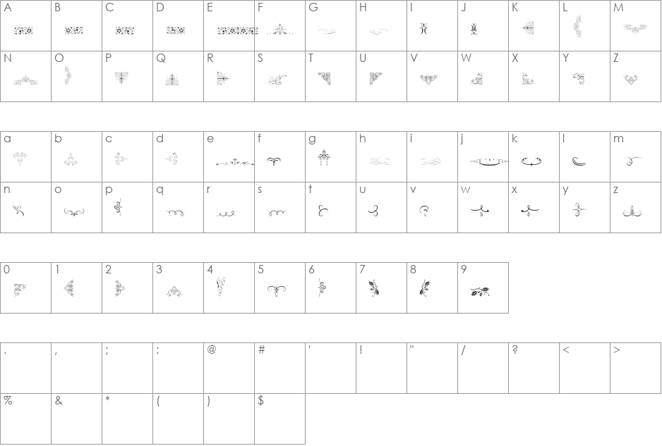 Soft Ornaments font character map preview