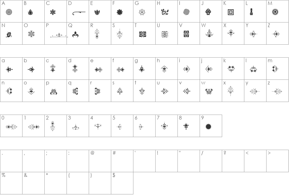 Soft Ornaments 21 font character map preview