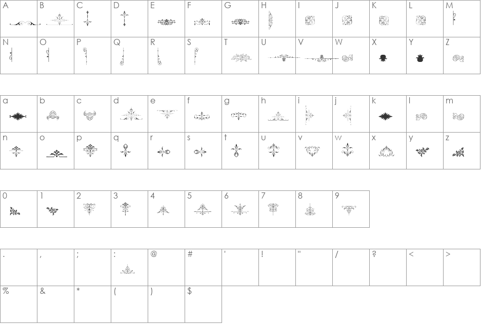Soft Ornaments Nine font character map preview